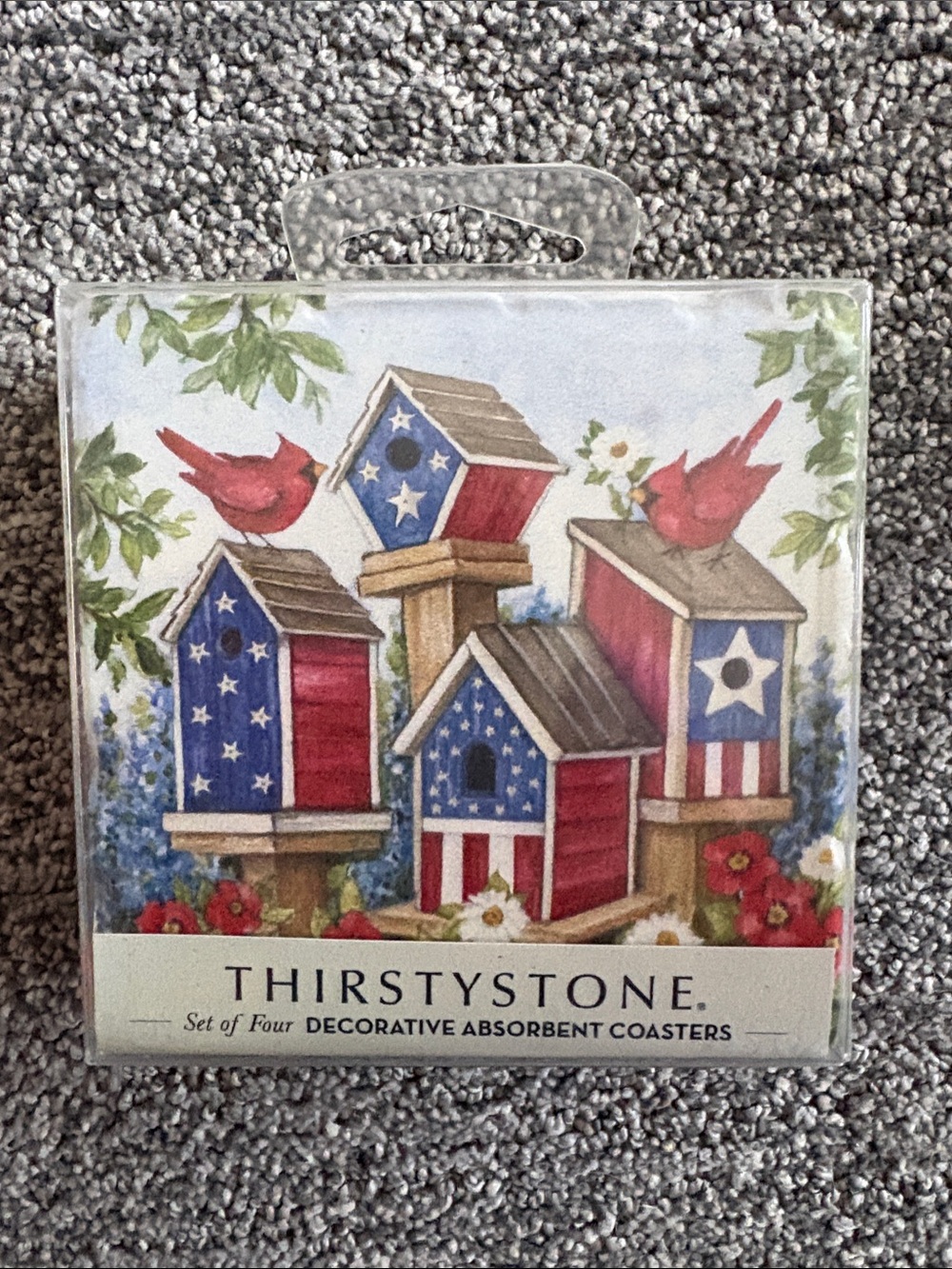 Thirstystone, Patriotic bird houses, four decorative absorbing coasters. NIB